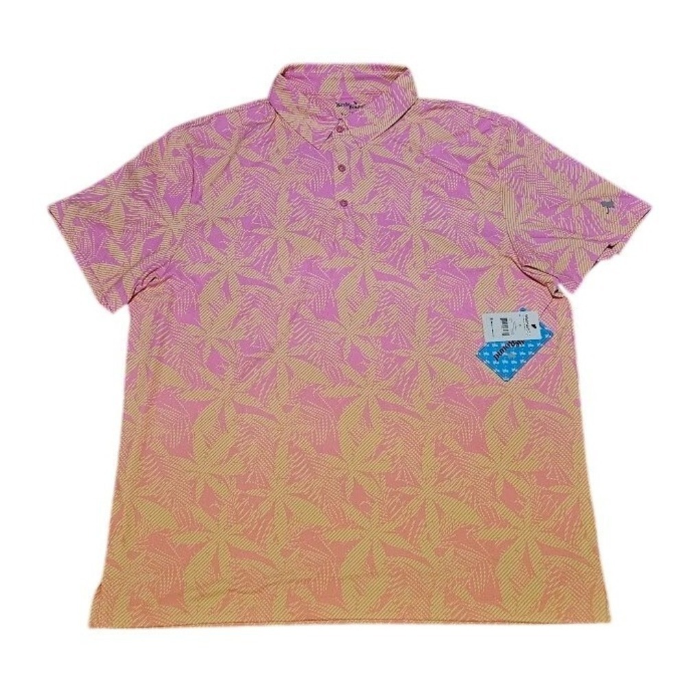 Birdie Bound Golf Polo Shirt Men XL Pink Yellow Leaves Performance Tech NEW